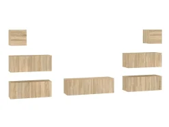 Móvel De Tv| 7pcs conjunto móveis de TV derivados de madeira carvalho sonoma PT343330 Castanho