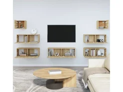 Móvel De Tv| 7pcs conjunto móveis de TV derivados de madeira carvalho sonoma PT343330 Castanho