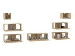 Móvel De Tv| 7pcs conjunto móveis de TV derivados de madeira carvalho sonoma PT343330 Castanho
