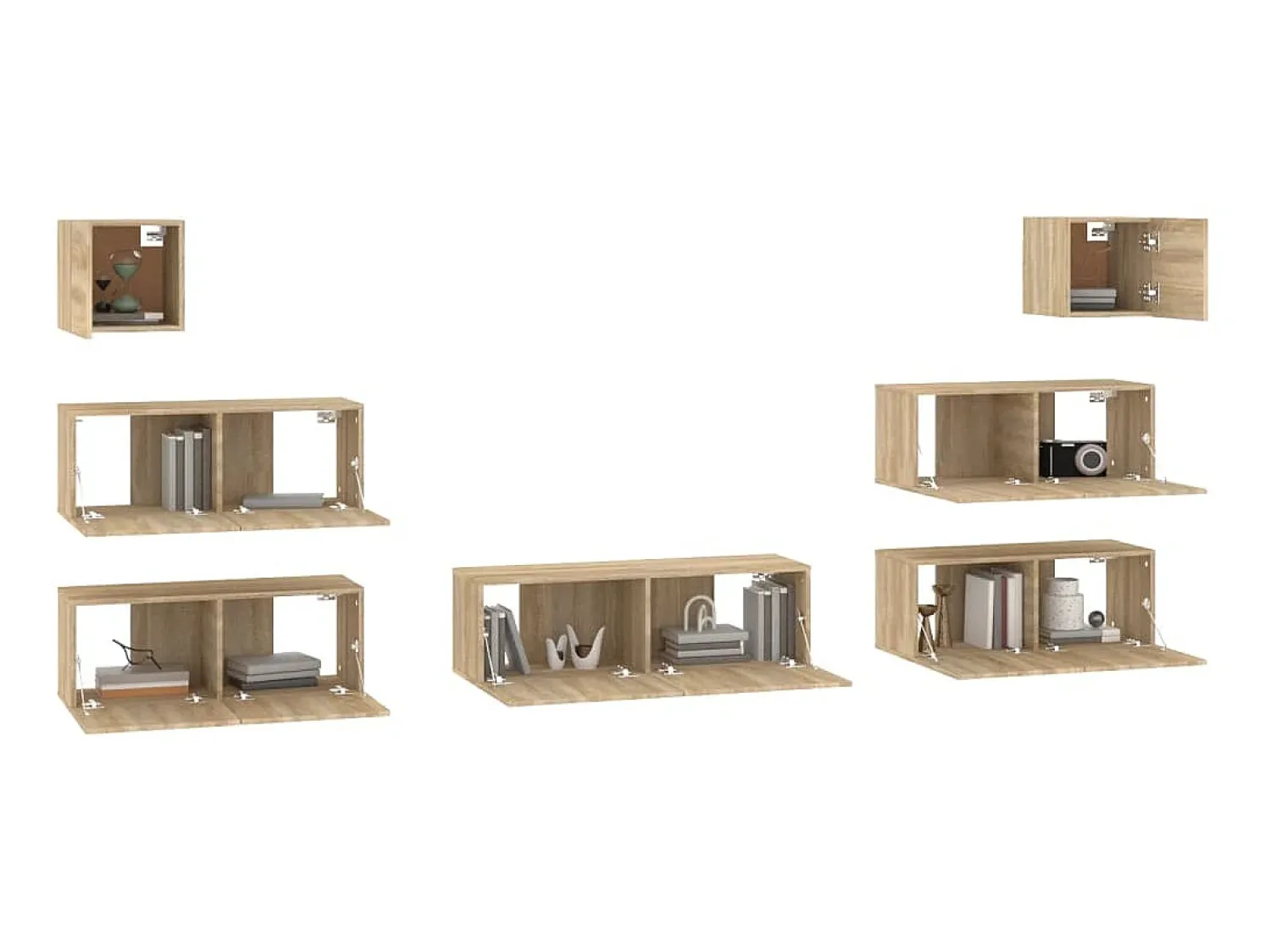 Móvel De Tv| 7pcs conjunto móveis de TV derivados de madeira carvalho sonoma PT343330 Castanho