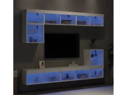 Móvel De Tv* 8pcs móveis de parede p/ TV c/ LEDs derivados de madeira PT992554 Branco