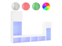 Móvel De Tv| 4pcs móveis de parede p/ TV c/ LEDs derivados de madeira PT696681 Branco