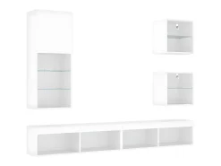 Móvel De Tv| 5pcs móveis de parede p/ TV c/ LEDs derivados de madeira PT867710 Branco
