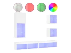 Móvel De Tv| 5pcs móveis de parede p/ TV c/ LEDs derivados de madeira PT867710 Branco