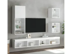 Móvel De Tv| 5pcs móveis de parede p/ TV c/ LEDs derivados de madeira PT867710 Branco