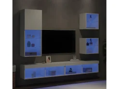 Móvel De Tv| 5pcs móveis de parede p/ TV c/ LEDs derivados de madeira PT867710 Branco