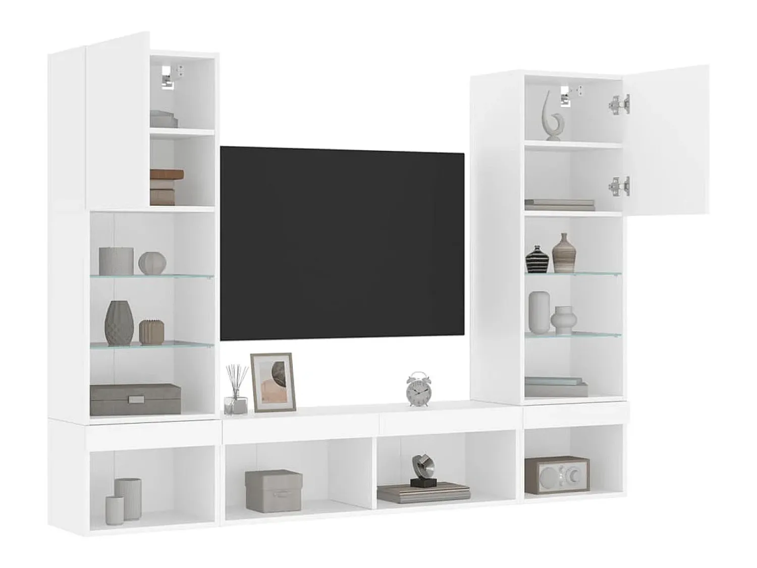 Outlet vidaxl 5pcs móveis de parede p/ TV c/ LEDs derivados de madeira Branco
