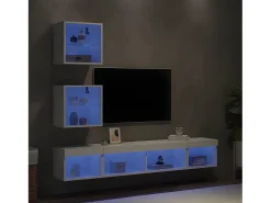Móvel De Tv| 5pcs móveis de parede p/ TV c/ LEDs derivados de madeira PT511033 Branco