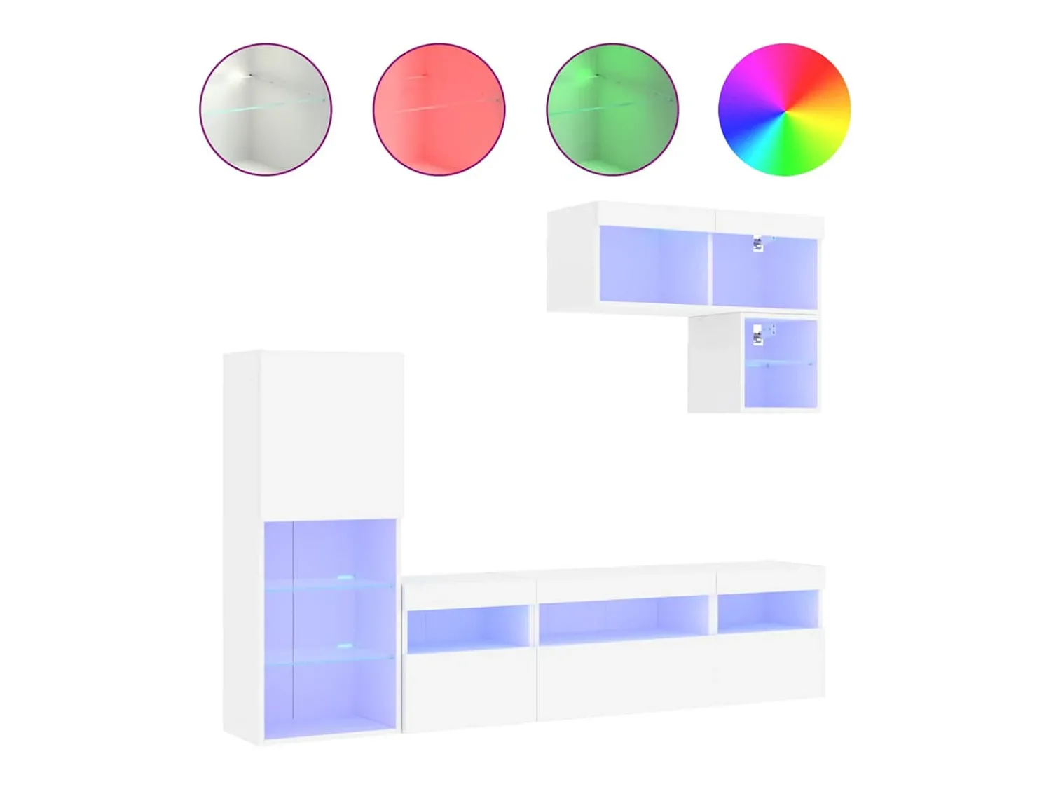 Móvel De Tv| 6pcs móveis de parede p/ TV c/ LEDs derivados de madeira PT192215 Branco