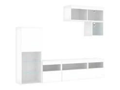 Móvel De Tv| 6pcs móveis de parede p/ TV c/ LEDs derivados de madeira PT192215 Branco