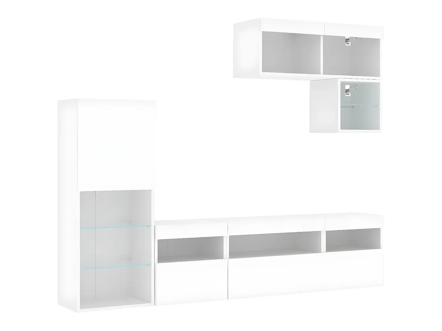 Móvel De Tv| 6pcs móveis de parede p/ TV c/ LEDs derivados de madeira PT192215 Branco