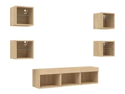 Móvel De Tv| 7pcs móveis parede p/ TV c/ LEDs deriv. madeira carvalho sonoma PT223667 Castanho