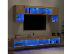 Móvel De Tv* 6pcs móveis parede p/ TV c/ LEDs deriv. madeira carvalho sonoma PT775308 Castanho