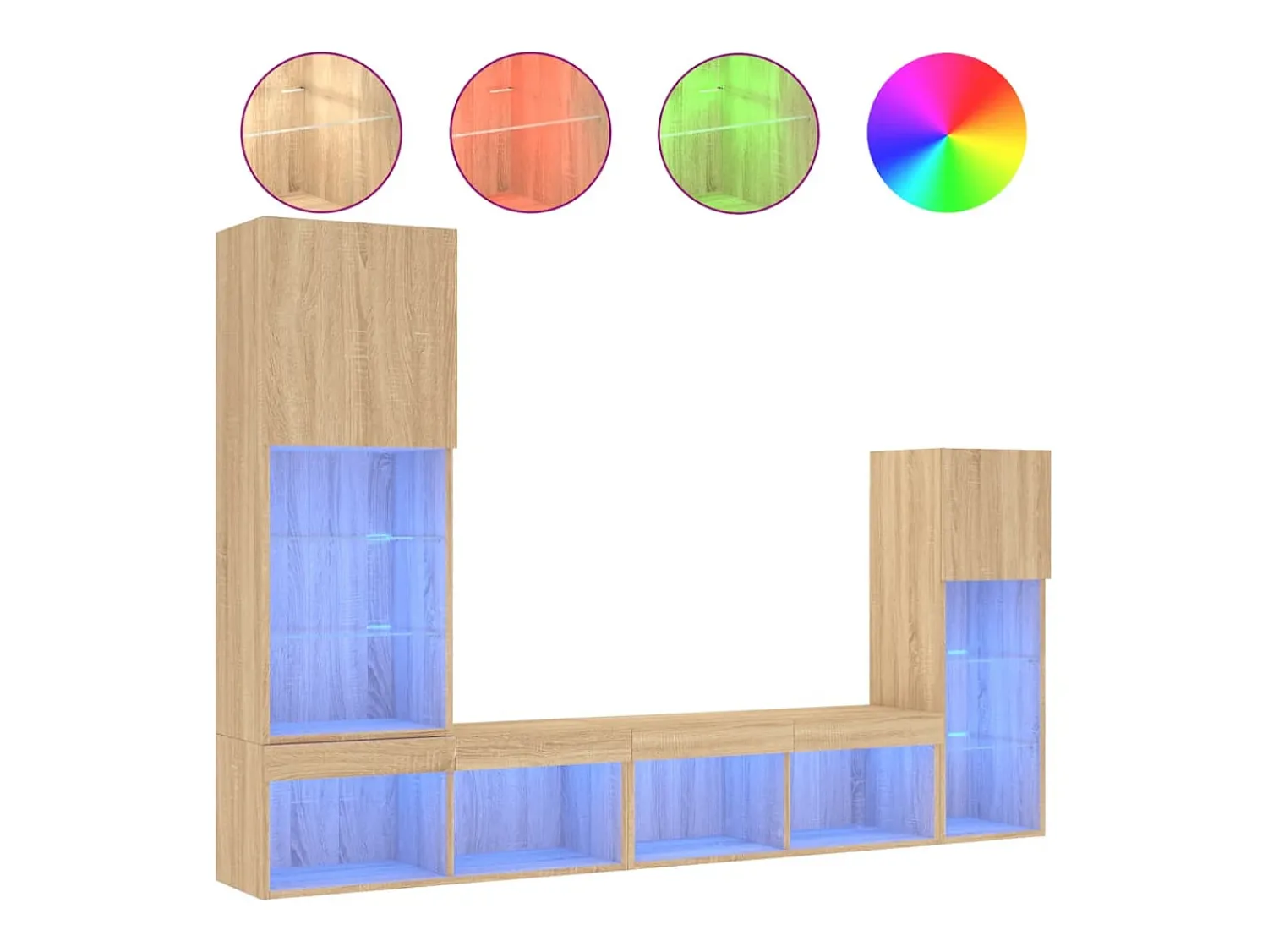 Clearance 4pcs móveis parede p/ TV c/ LEDs deriv. madeira carvalho sonoma PT425640 Castanho