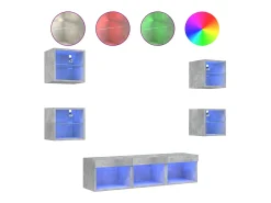7pcs móveis parede p/ TV c/ LEDs deriv. madeira cinza cimento PT515811^ Móvel De Tv