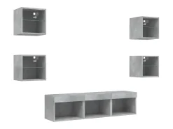 7pcs móveis parede p/ TV c/ LEDs deriv. madeira cinza cimento PT515811^ Móvel De Tv