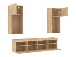 Móvel De Tv*vidaxl 5pcs móveis parede p/ TV c/ LEDs deriv. madeira carvalho sonoma Castanho