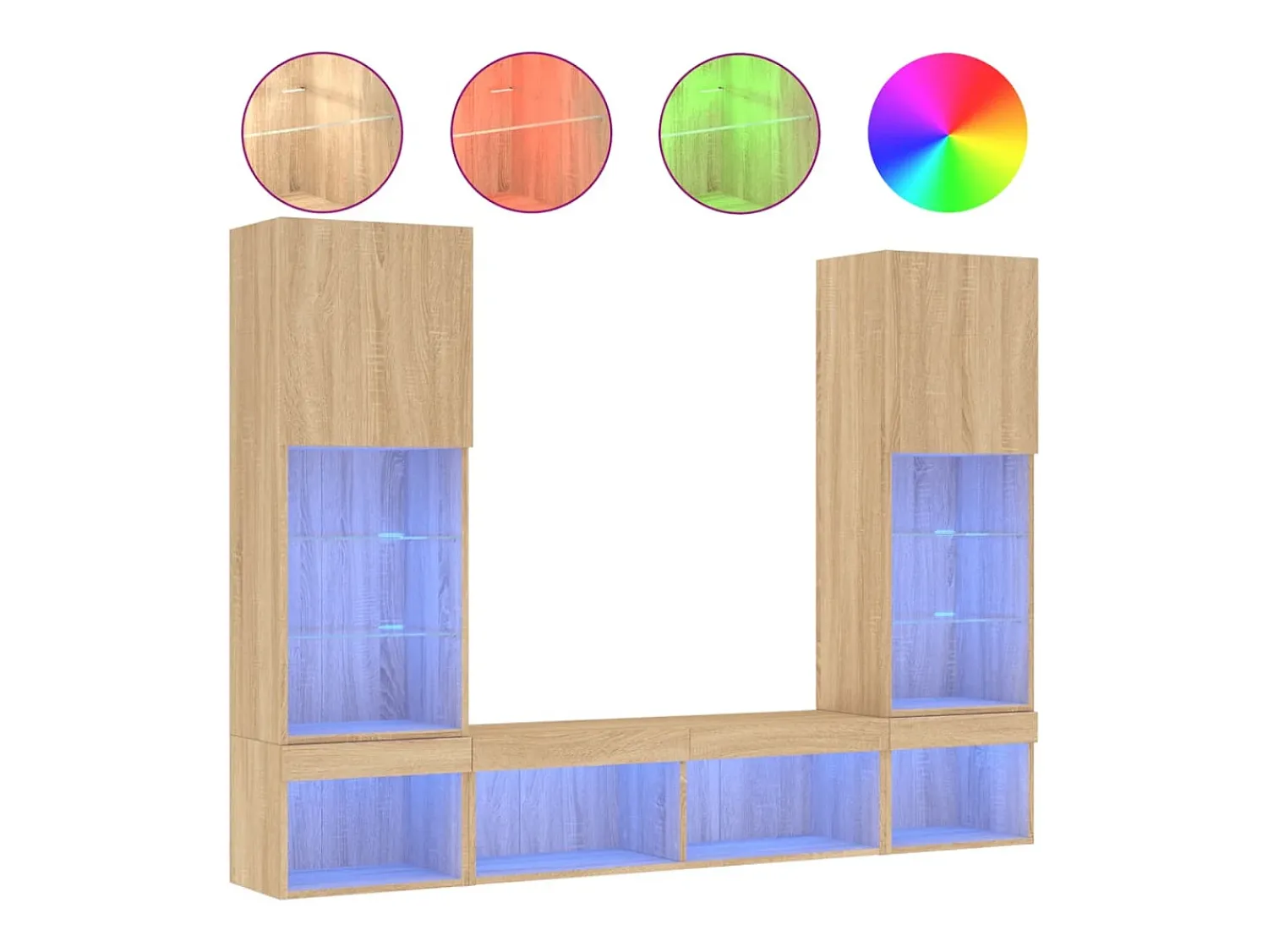 Móvel De Tv| 5pcs móveis parede p/ TV c/ LEDs deriv. madeira carvalho sonoma PT785969 Castanho