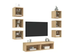 Móvel De Tv|vidaxl 8pcs móveis parede p/ TV c/ LEDs deriv. madeira carvalho sonoma Castanho