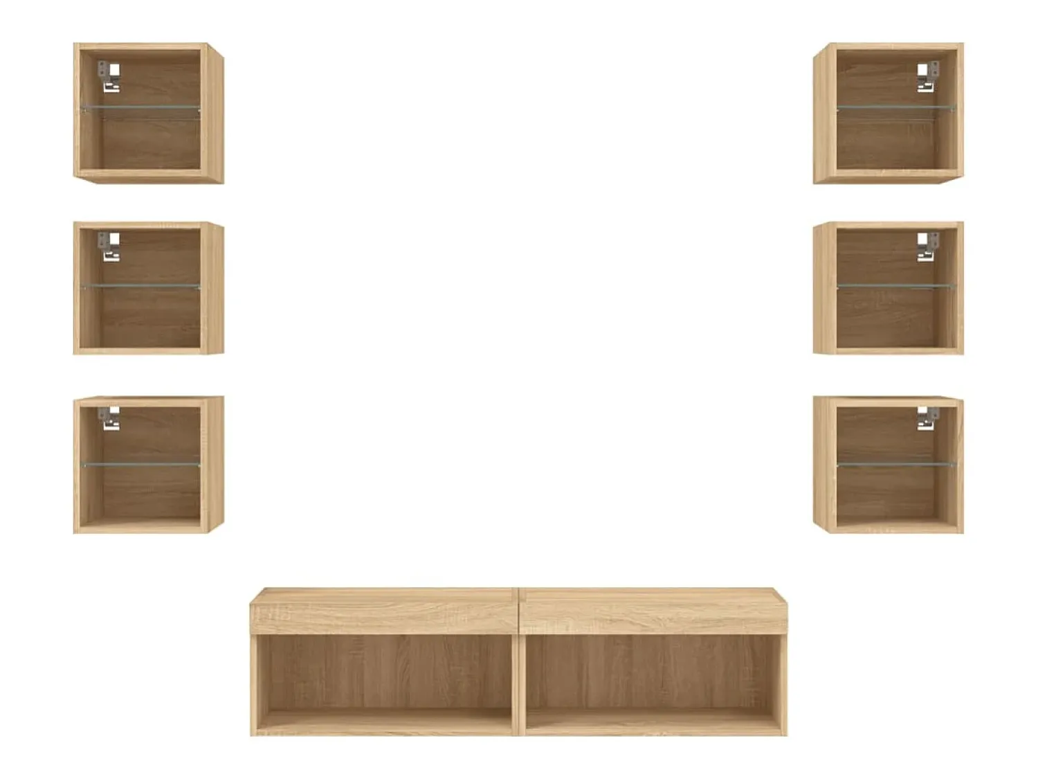 Móvel De Tv|vidaxl 8pcs móveis parede p/ TV c/ LEDs deriv. madeira carvalho sonoma Castanho
