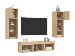 Móvel De Tv| 5pcs móveis parede p/ TV c/ LEDs deriv. madeira carvalho sonoma PT651318 Castanho
