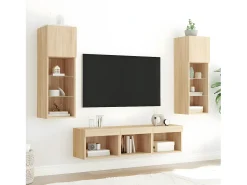 Móvel De Tv| 5pcs móveis parede p/ TV c/ LEDs deriv. madeira carvalho sonoma PT651318 Castanho