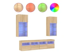 Móvel De Tv* 5pcs móveis parede p/ TV c/ LEDs deriv. madeira carvalho sonoma PT692446 Castanho