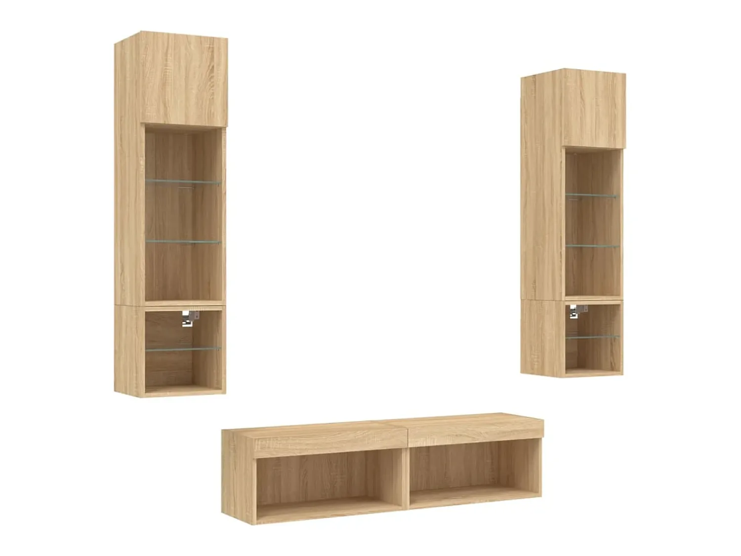 Móvel De Tv| 6pcs móveis parede p/ TV c/ LEDs deriv. madeira carvalho sonoma PT996759 Castanho