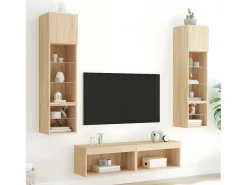 Móvel De Tv| 6pcs móveis parede p/ TV c/ LEDs deriv. madeira carvalho sonoma PT996759 Castanho