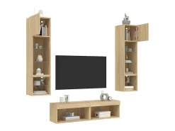 Móvel De Tv| 6pcs móveis parede p/ TV c/ LEDs deriv. madeira carvalho sonoma PT996759 Castanho