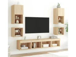 Móvel De Tv| 8pcs móveis parede p/ TV c/ LEDs deriv. madeira carvalho sonoma PT864130 Castanho