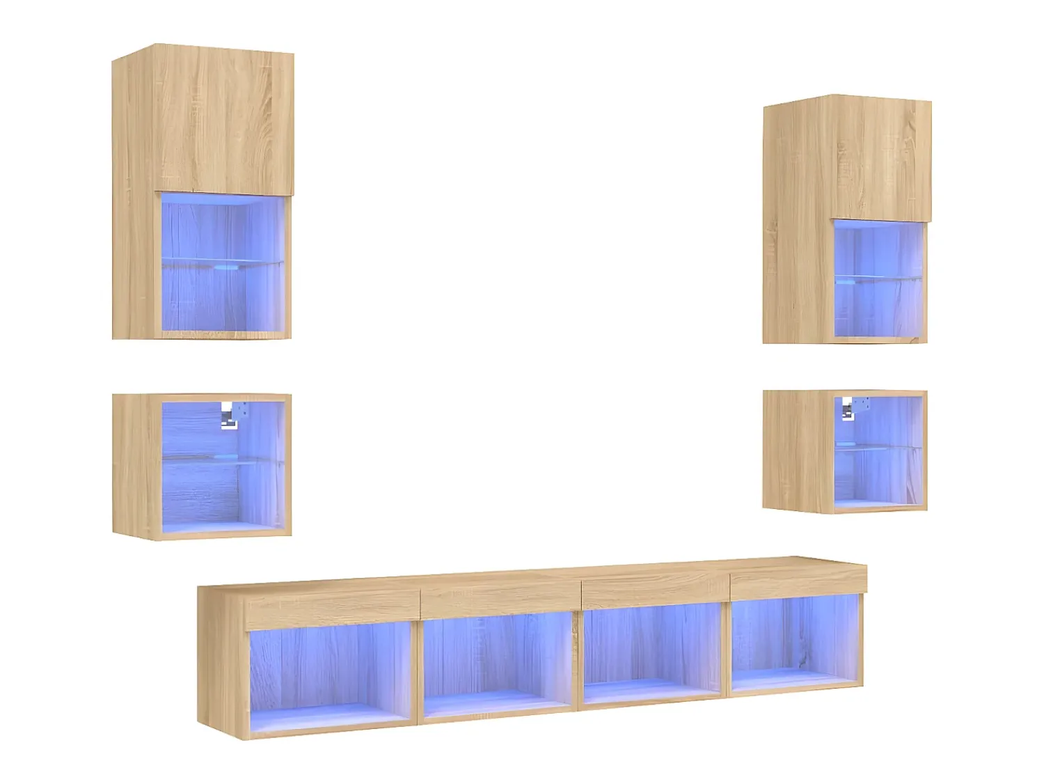 Móvel De Tv| 8pcs móveis parede p/ TV c/ LEDs deriv. madeira carvalho sonoma PT864130 Castanho