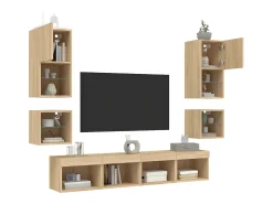 Móvel De Tv| 8pcs móveis parede p/ TV c/ LEDs deriv. madeira carvalho sonoma PT864130 Castanho