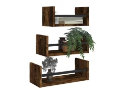Prateleira* 3pcs prateleiras parede c/ barras deriv.madeira carvalho fumado PT834993 Castanho