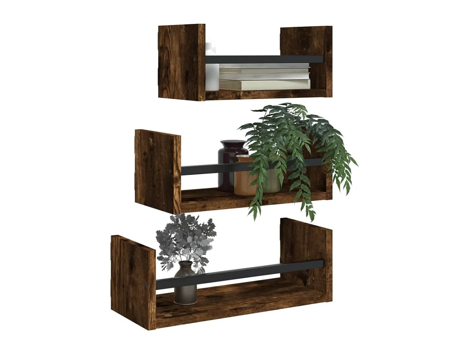 Prateleira* 3pcs prateleiras parede c/ barras deriv.madeira carvalho fumado PT834993 Castanho