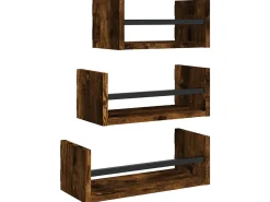 Prateleira* 3pcs prateleiras parede c/ barras deriv.madeira carvalho fumado PT834993 Castanho