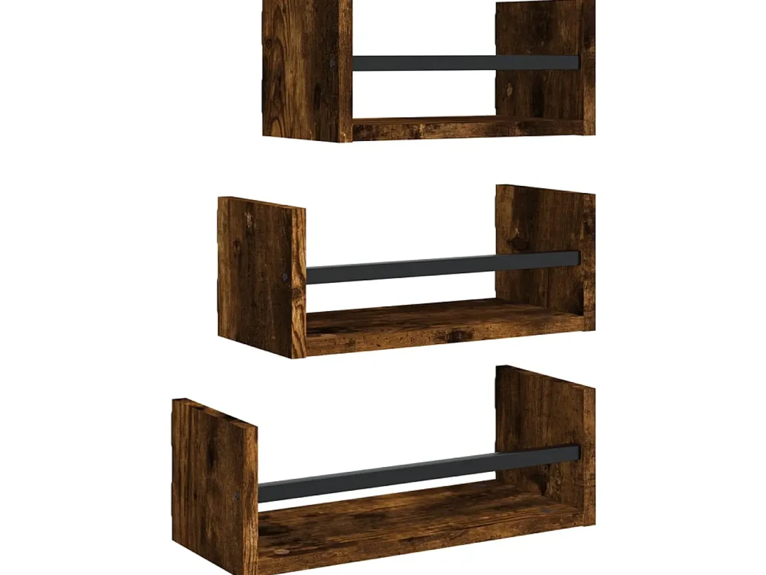 Prateleira* 3pcs prateleiras parede c/ barras deriv.madeira carvalho fumado PT834993 Castanho