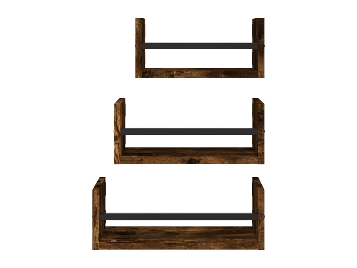 Prateleira* 3pcs prateleiras parede c/ barras deriv.madeira carvalho fumado PT834993 Castanho