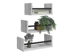 3pcs prateleiras parede c/ barras deriv. madeira cinza sonoma PT660218^ Prateleira