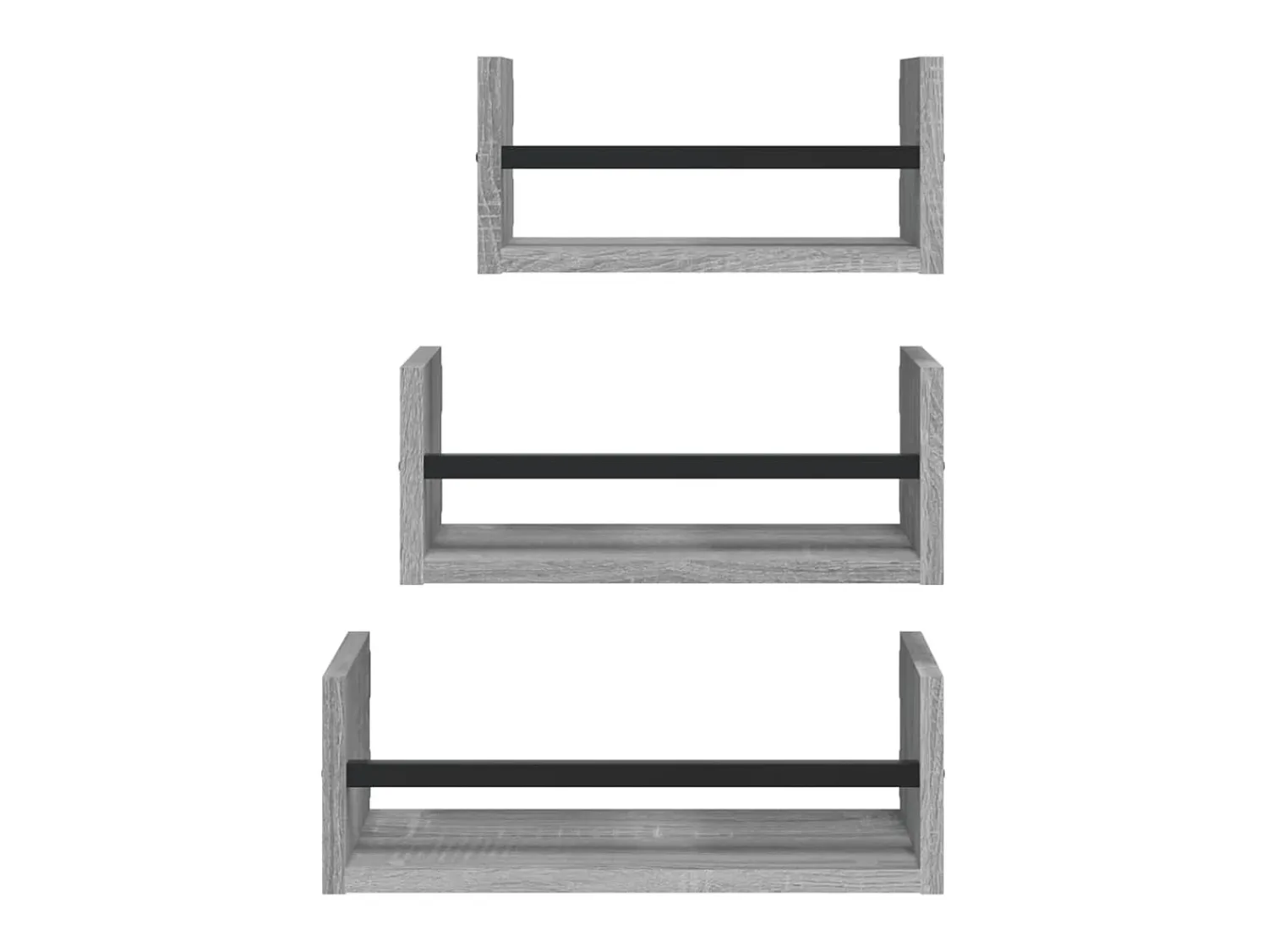 3pcs prateleiras parede c/ barras deriv. madeira cinza sonoma PT660218^ Prateleira