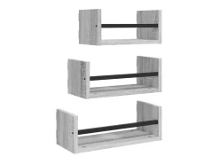 3pcs prateleiras parede c/ barras deriv. madeira cinza sonoma PT660218^ Prateleira