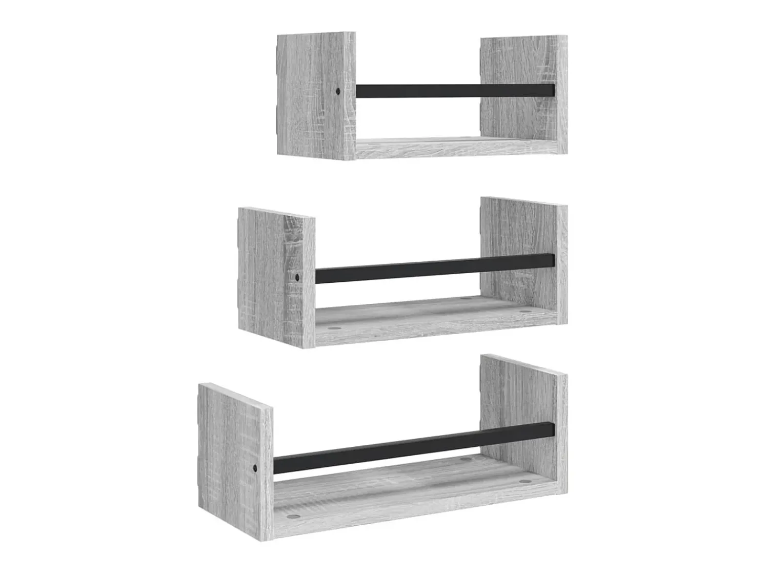 3pcs prateleiras parede c/ barras deriv. madeira cinza sonoma PT660218^ Prateleira