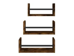 vidaxl 3pcs prateleiras parede c/ barras deriv.madeira carvalho fumado^ Prateleira