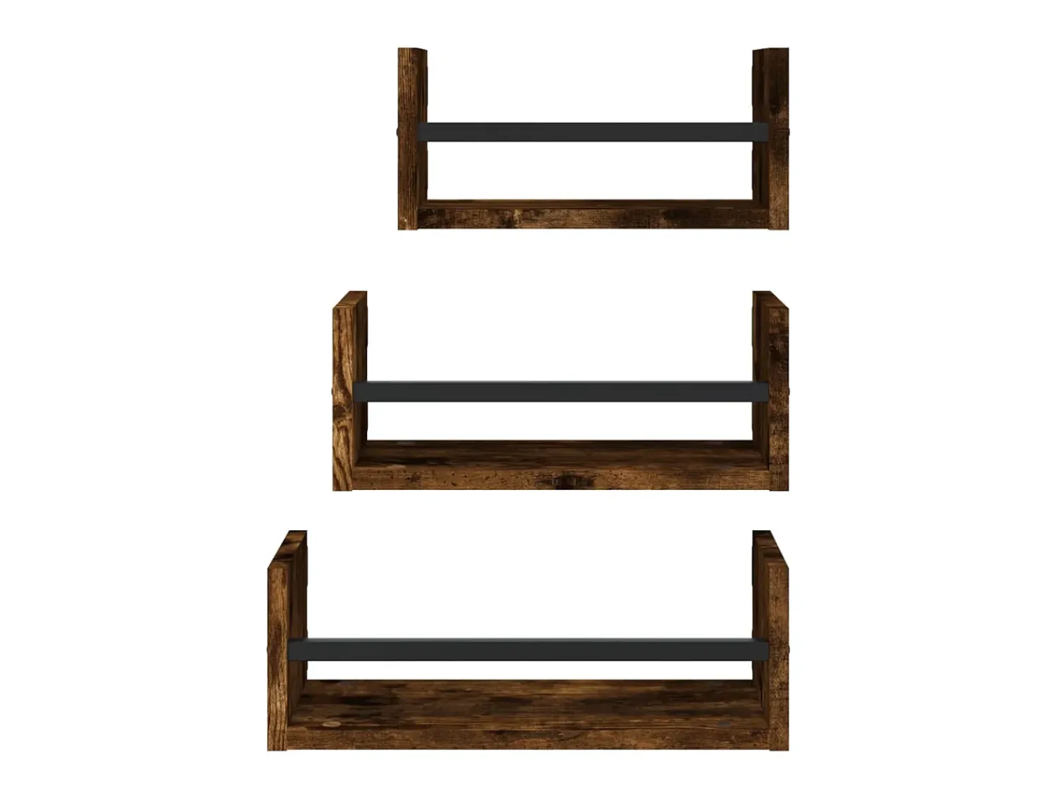 vidaxl 3pcs prateleiras parede c/ barras deriv.madeira carvalho fumado^ Prateleira