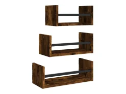 vidaxl 3pcs prateleiras parede c/ barras deriv.madeira carvalho fumado^ Prateleira