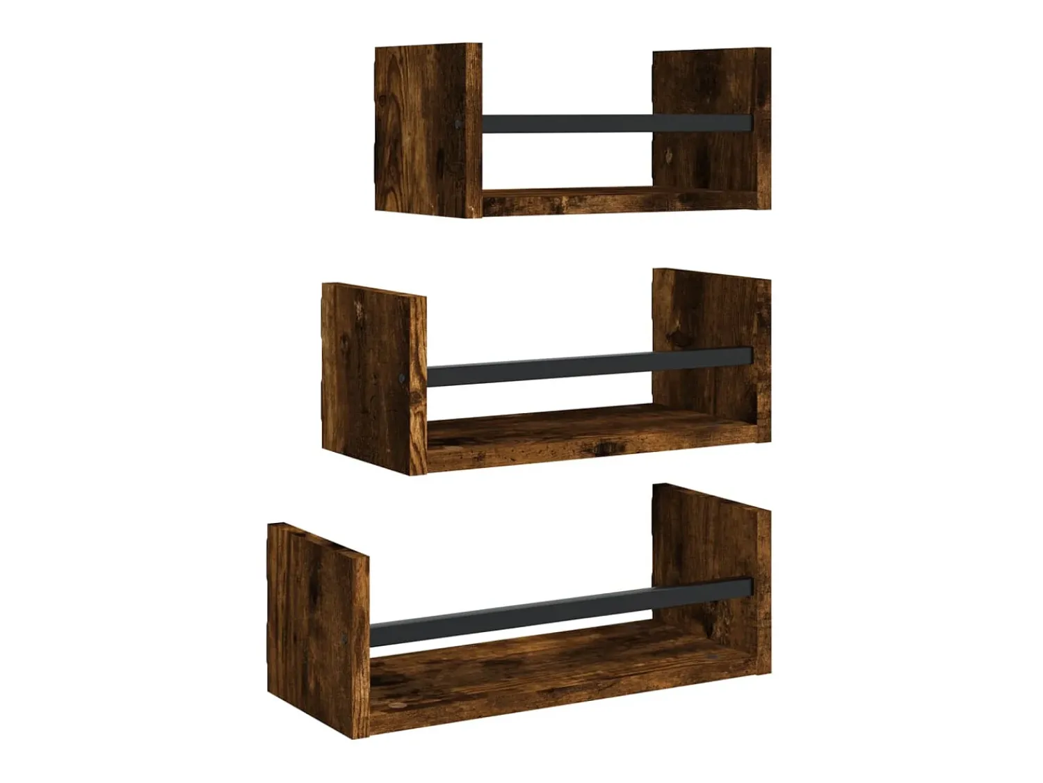 vidaxl 3pcs prateleiras parede c/ barras deriv.madeira carvalho fumado^ Prateleira