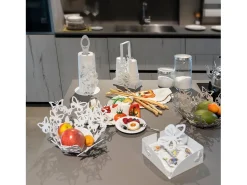 Acessório Vinho E Bar| Peça central pequena Farfalloso Ø31 cm em ferro perfurado Design moderno com borboletas elegante decoração de mesa Made in Italy Bege