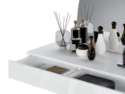 Vente-unique Penteadeira de parede com espelho LED e 2 gavetas, branca - JINEZA^ Consola