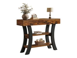 Clearance Tribesigns Pequena mesa de apoio de 105 cm para o hall, mesa de sofá rústica com 3 níveis Castanho