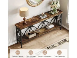 Consola*Tribesigns Pequena mesa para sofá de 160 cm - Mesa para sofá industrial longa para atrás do sofá Castanho